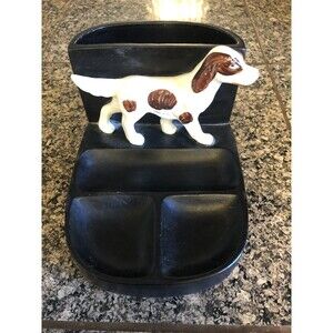 Vintage Ceramic Cocker Spaniel Hunter's Men’s Dresser Caddy Cuff Links Tie Bars